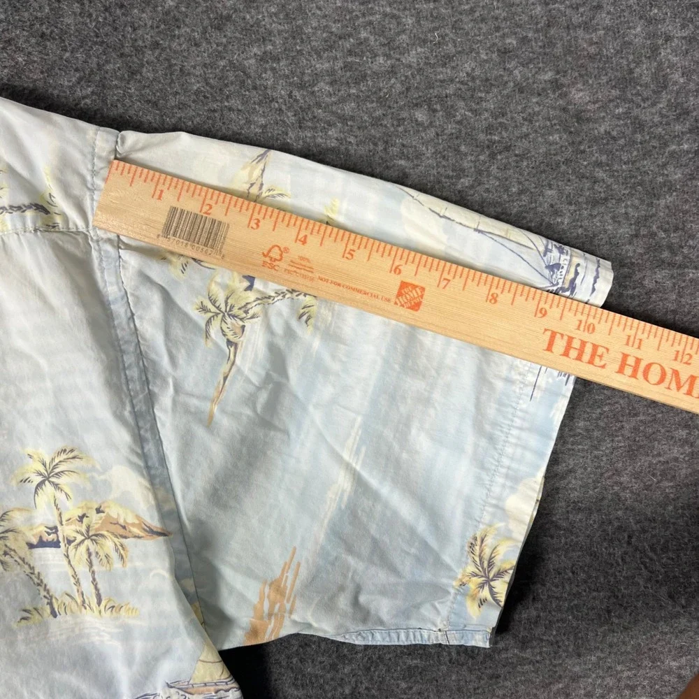 Campia Moda Hawaiian Shirt Mens XL Light Blue Sailboat Palm Tree Tropical Cotton